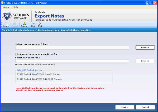 Migration between Lotus Notes to Outlook 9.4